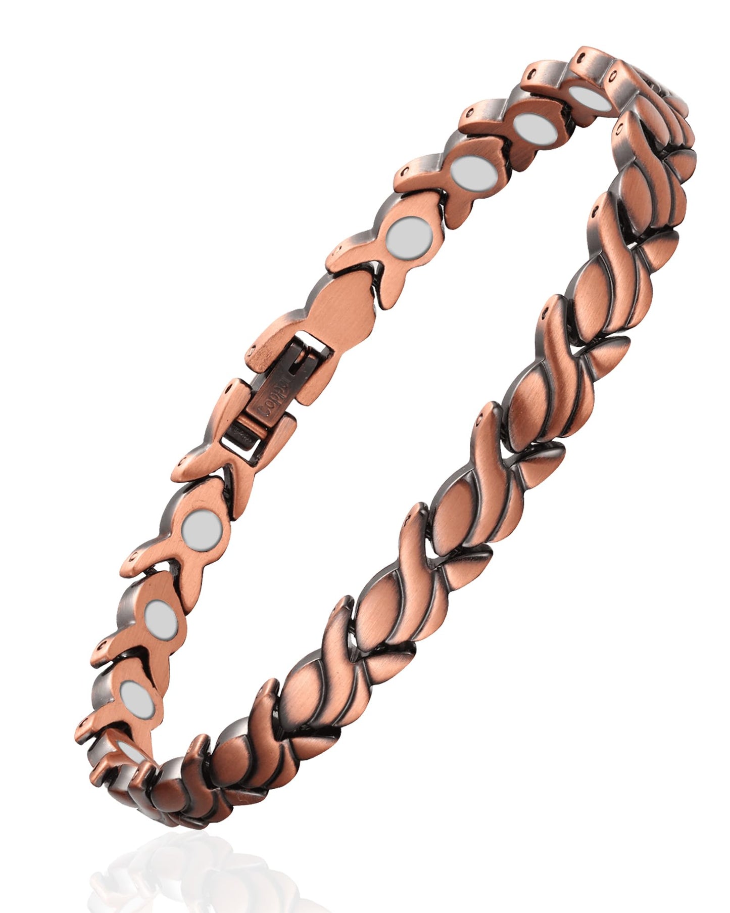 Fashtour 99.99% Pure Copper Magnetic Bracelet and Ring Set for Women, Heart Wire Design Adjustable Jewelry with 3800 Gauss Magnets, Elegant Gift Box (Fishtail)
