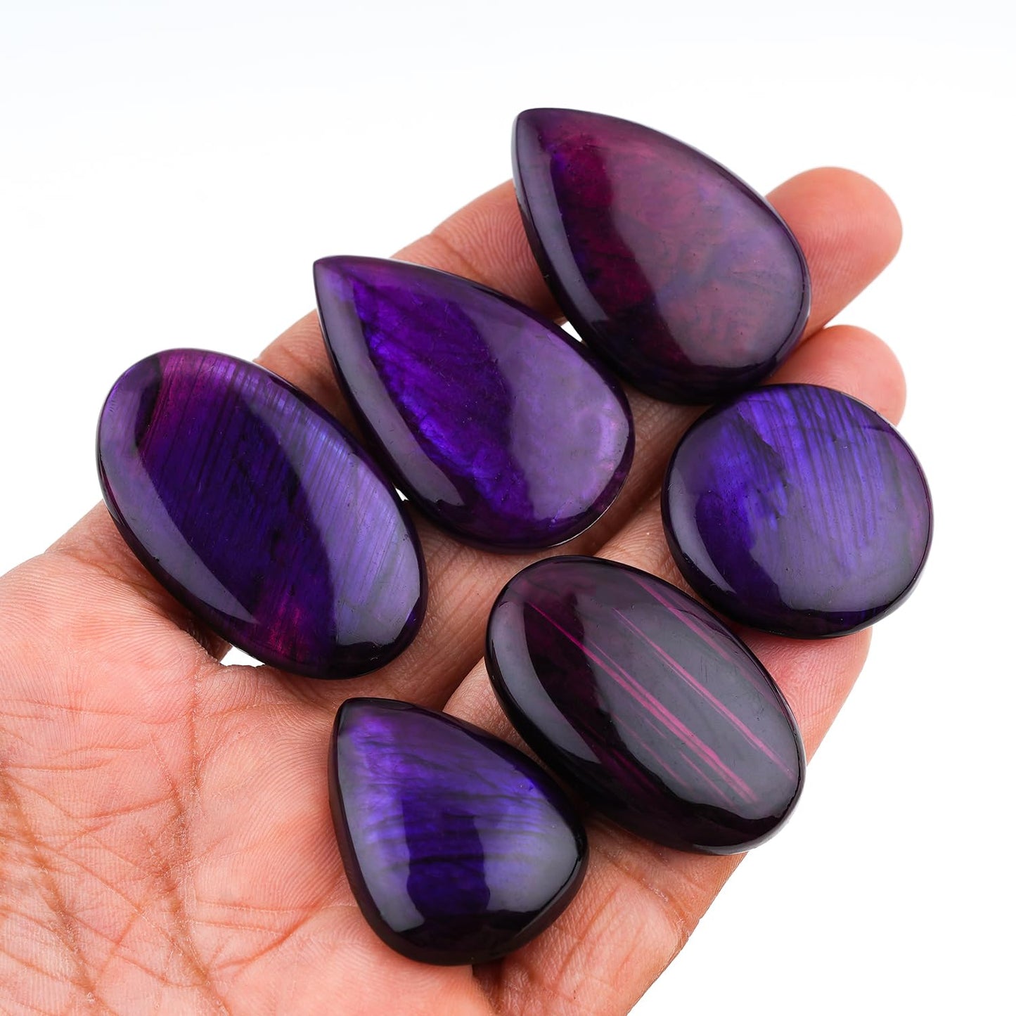 GEMKORA 5PCS Purple Labradorite Mix Gemstones Cabochons, Jewelry Making Loose Stones, Polished Gems, DIY, Wire Wrapping, Healing Crystals, Bulk Gemstone Deal (20-30mm)