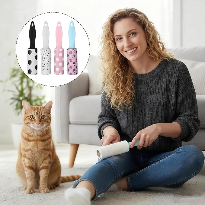 24 PCS Mini Lint Roller for Travel Size 4 Styles Pet Hair Remover