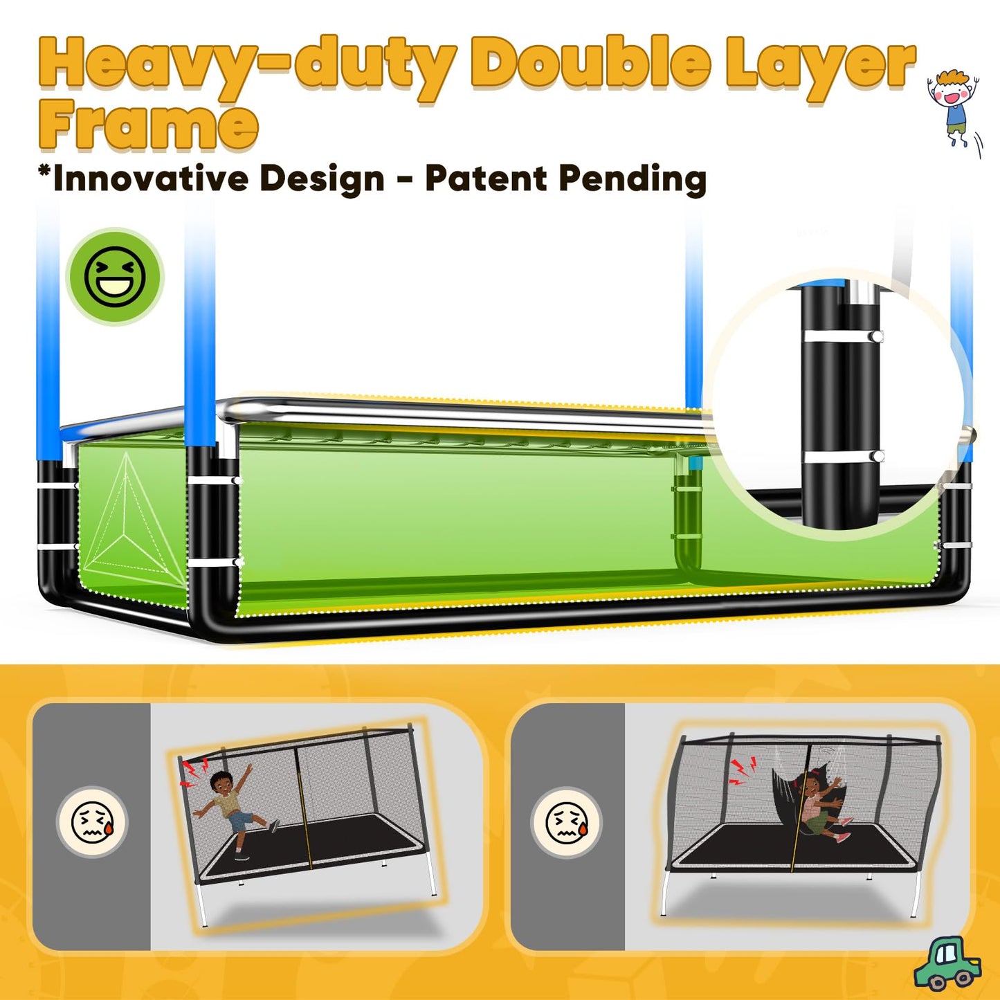 Zupapa 4X6FT Rectangle Trampoline with Basketball Hoop, and Safety Net - Indoor/Outdoor Kids Trampoline for Toddlers Ages 3-6, 220LBS Capacity, Heavy-Duty Galvanized Steel Frame