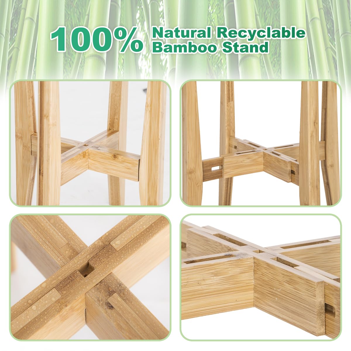 Rnined Plant Stand Indoor, Bamboo Plant Shelf, Adjustable Corner Plants Flower Holders Single Floor Plant Stand, Fits 8 to 12 Inches Pots,(Pot & Plant Not Included)(Nature)