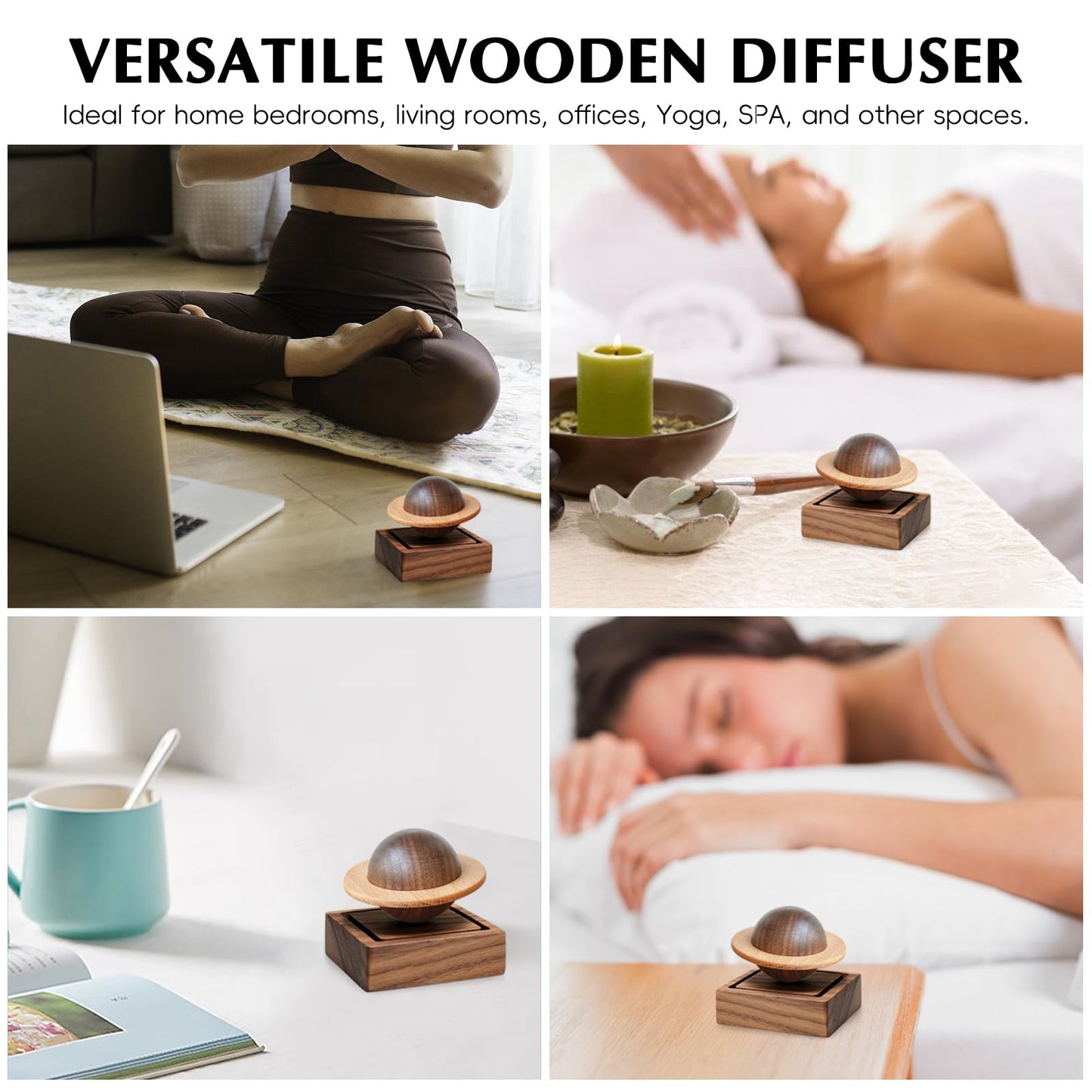 TECHPLUS Planet Wooden Essential Oil Diffuser - Walnut Aroma Therapy for Home, Office, Car, Yoga Hall and SPA - Passive Diffuser for Desk Table Decor