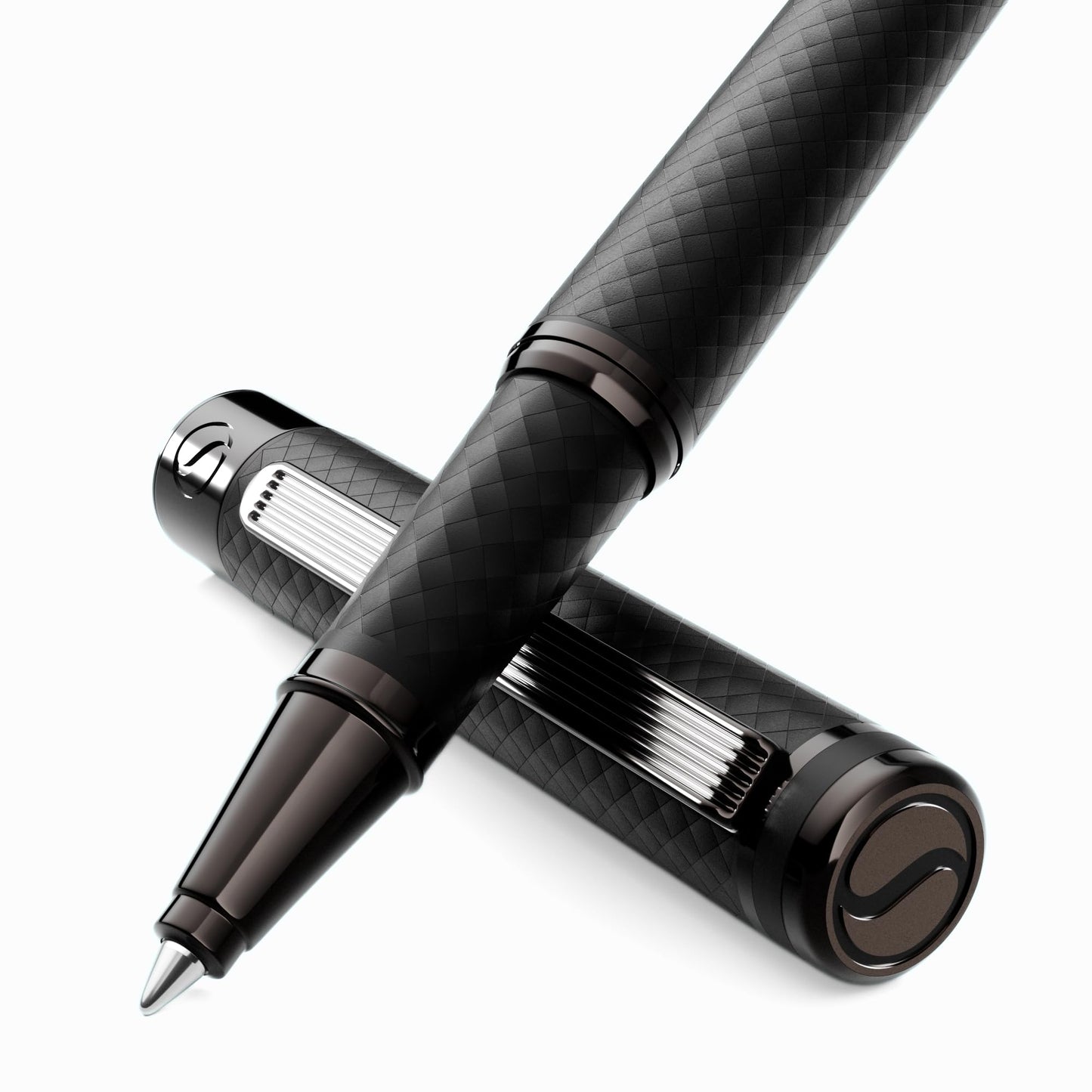 Scriveiner All Black Rollerball Pen - Stunning Luxury All Metal Matt Black Pen, Schmidt Ink Refill, Best Roller Ball Gift Set for Men & Women, Professional, Executive Office, Nice Pens