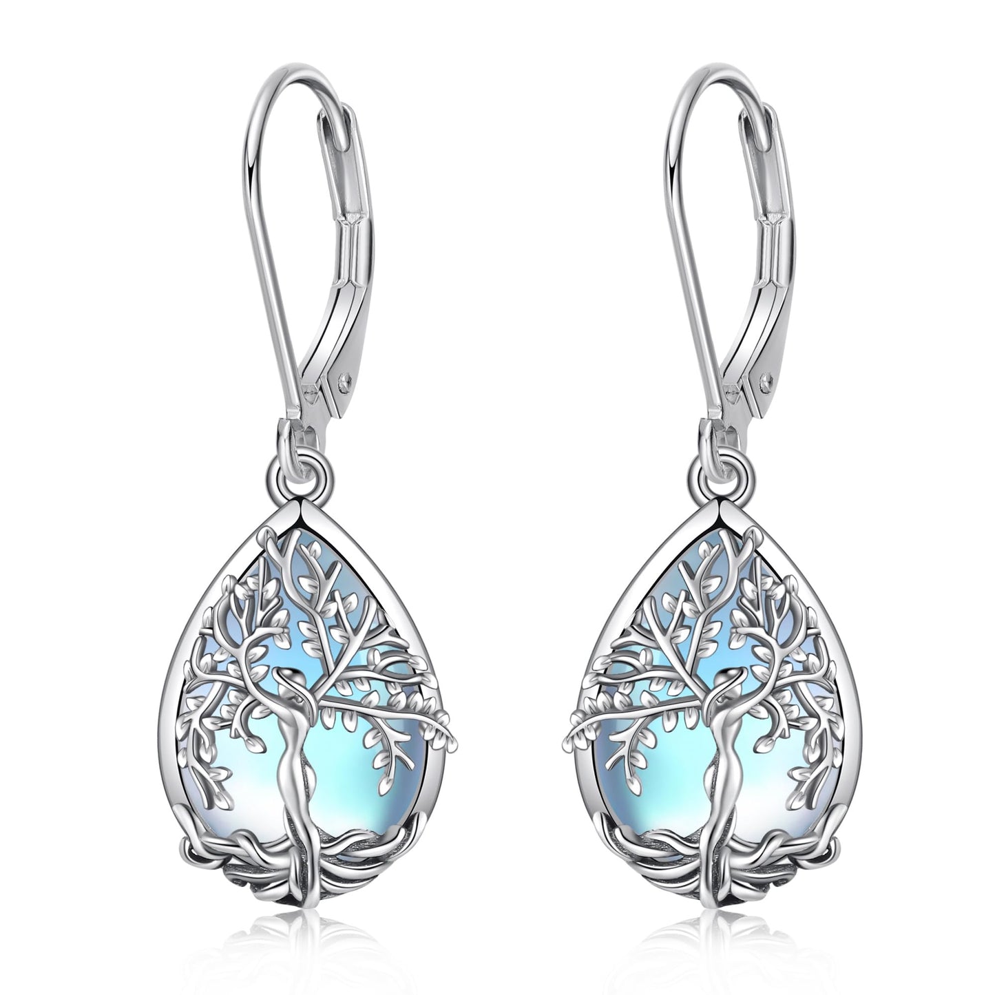 ONEFINITY Tree of Life Earrings Sterling Silver Moonstone Tree of Life Dangle Drop Earrings Teardrop Moonstone Jewelry for Women
