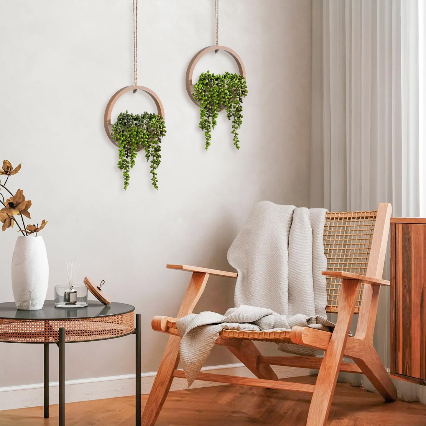 Hobyhoon Artificial Hanging Plants Hanging Planter Fake Succulents Artificial String of Pearls with Pot and Lanyard for Home Office Wall Decoration