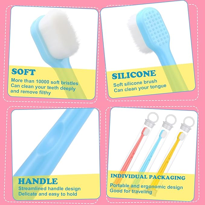 6 Pieces Kids Extra Soft Nano Toothbrush Children Bristles Children Micro Nano Manual Toothbrush Set with 20000 Bristles for Age 3and Above Boys Girls Gum Protecting Cleaning(Fresh Style)