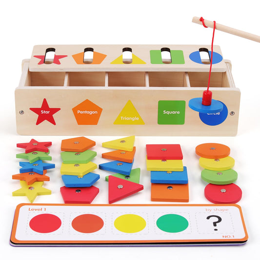 AISHUN Montessori for Toddlers, Magnetic Color Shape Sorting Matching Box,Early Learning Toys,Wooden Educational Toy, Fine Motor Skills Toys for Boys Girls (Blue)