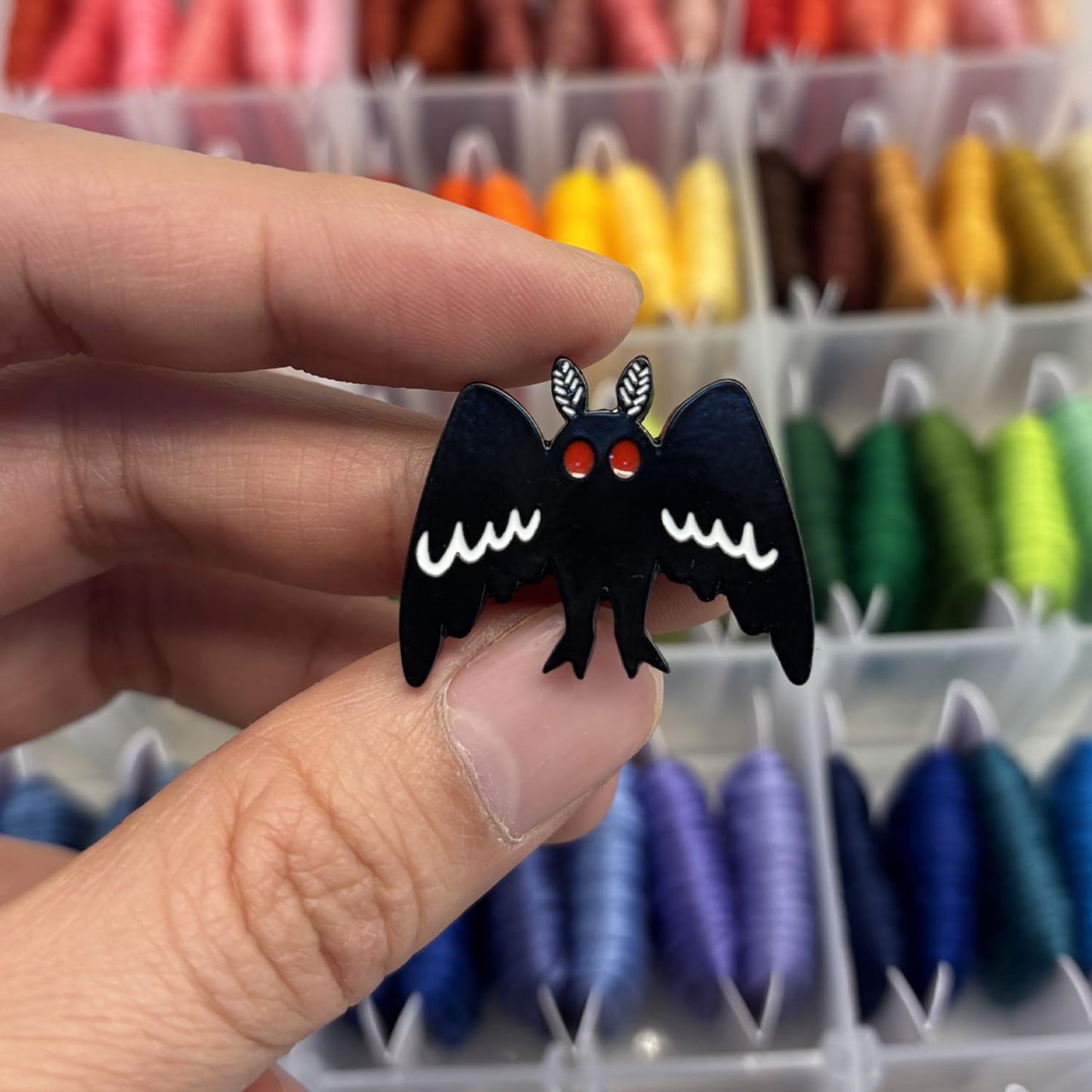 Needle Minder for Keeping Sewing & Embroidery Needles – Magnetic Needlepoint Holder, Cross Stitch Supplies – Secure & Decorative Needle Minders for Stitching & Crafting (Mothman)