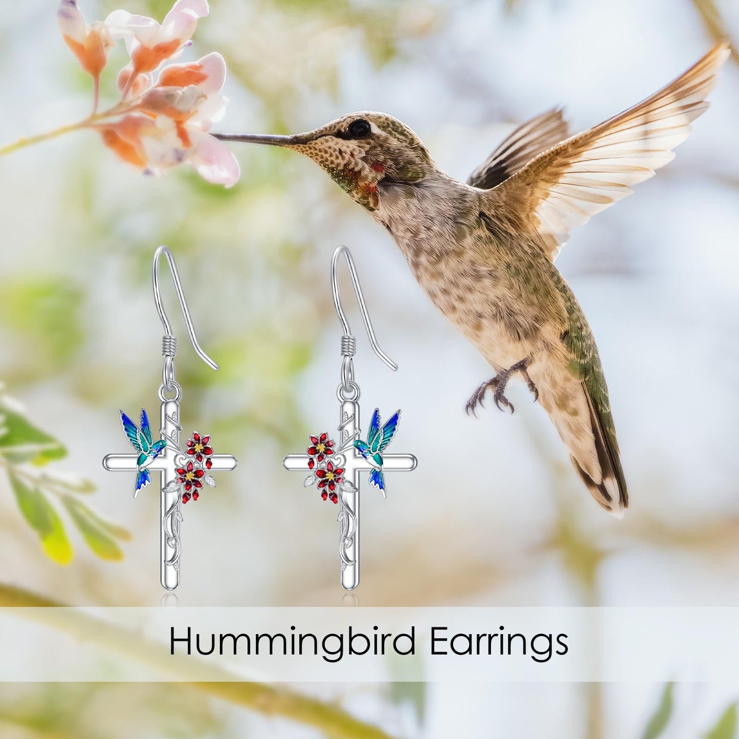 LONAGO Hummingbird Earrings for Women Sterling Silver Hummingbirds Cross Dangle Earring Jewelry Gift for Women