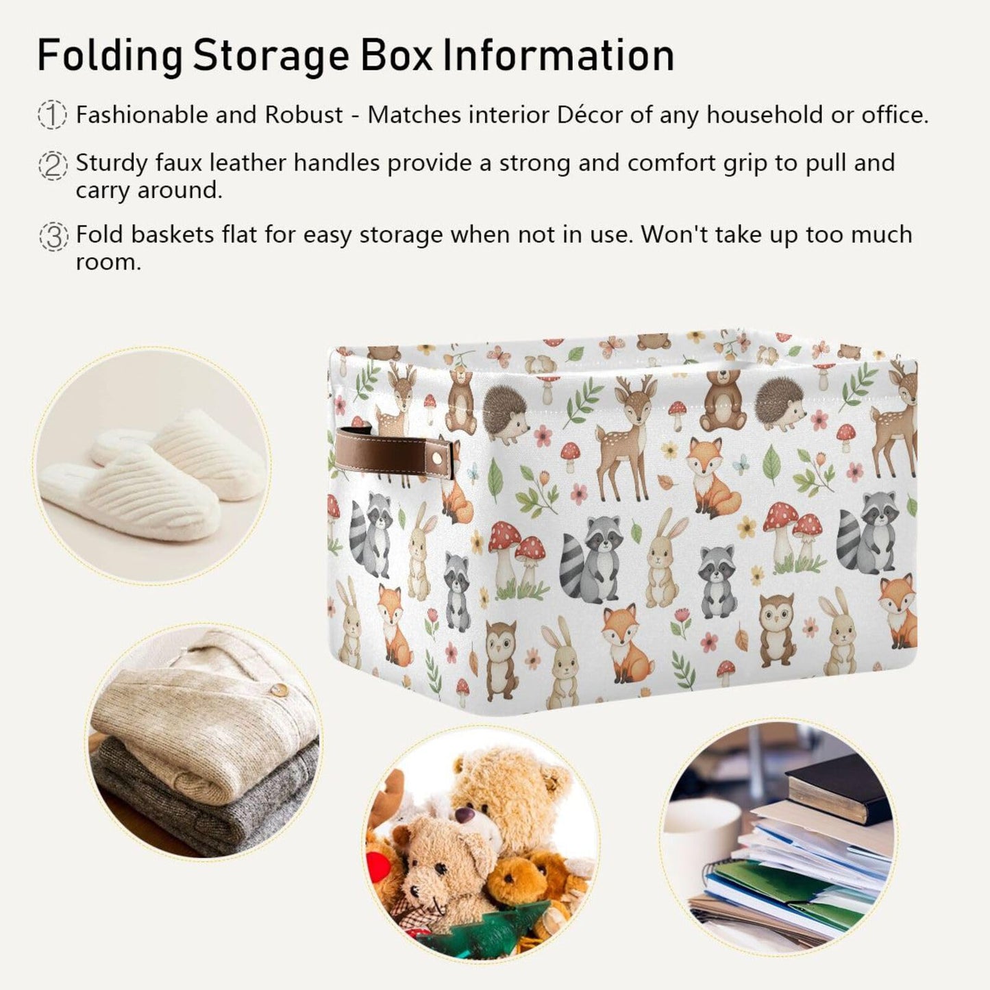 Emelivor Cute Animals Storage Basket Bins Foldable Laundry Hamper Storage Bins Box Organizer for Bedroom Office Clothes Pet Living Room,1 pcs