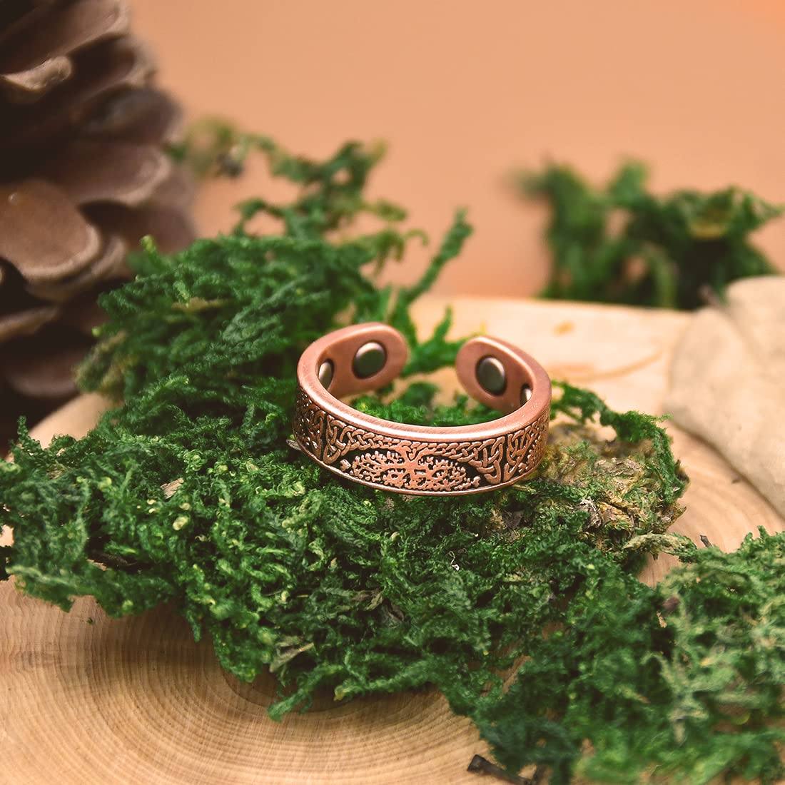 Cigmag 2PCS Copper Rings for Women Adjustable Solid Pure Copper Ring with Present Box (Tree of Life)