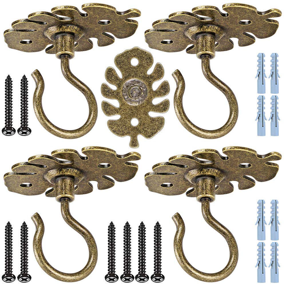 Dolibest Wall Mount Ceiling Hooks,Plant Hooks for Ceiling Metal Plant Bracket Iron Wall Mount Lanterns Hangers Hooks for Hanging Plants Lights, Outdoor Wire, Fairy Lights, Wind Chimes, Bronze(4PCS)