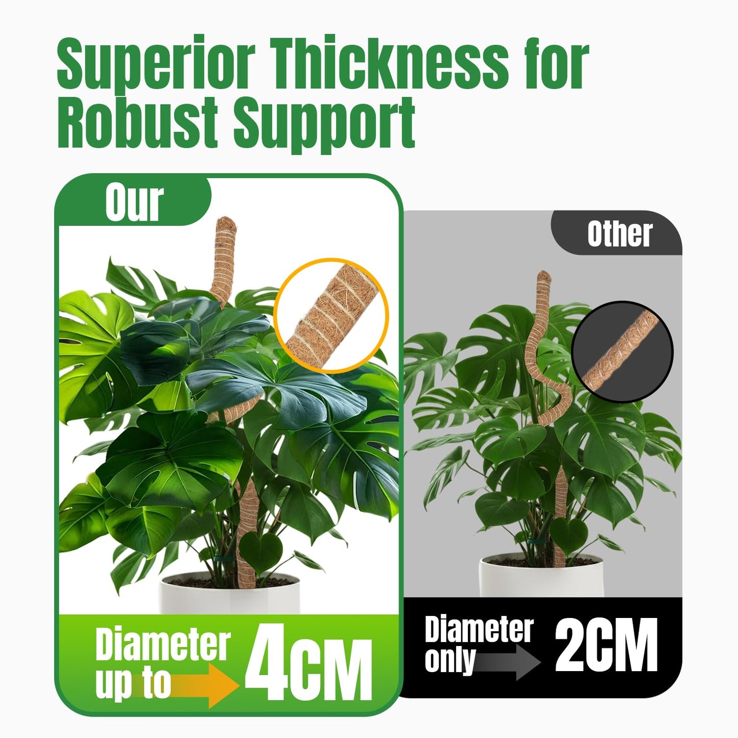 Mcbazel 47 Inch Moss Pole for Plants Monstera, Monstera Plant Support Stick, Bold Version Bendable Moss Poles Plant Support Stick for Large Climbing Plants, Stick Support Stake Kit for Potted Plants