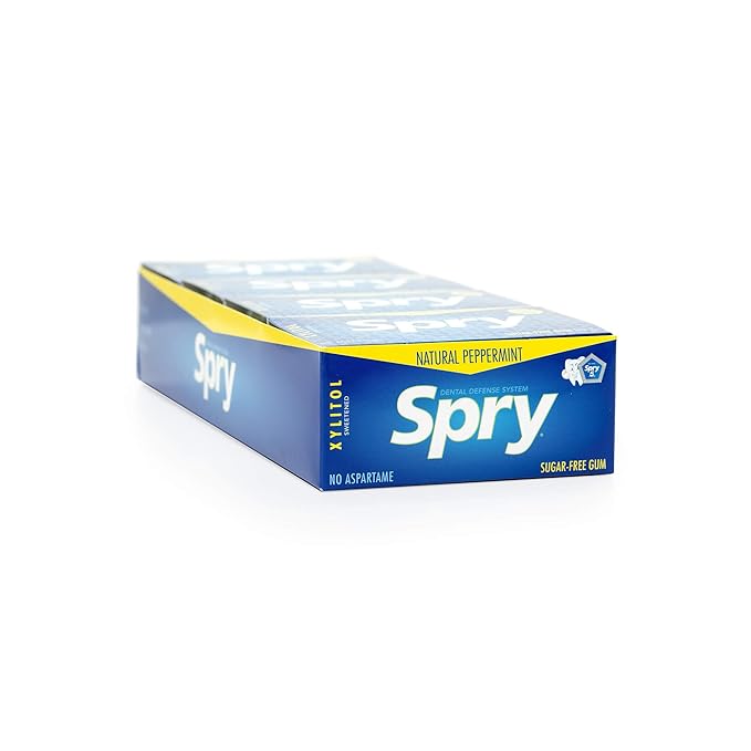 Spry Fresh Natural Xylitol Chewing Gum Dental Defense System - Aspartame-Free, Sugar-Free, Non-GMO, Gluten-Free (Peppermint, 10 Count Blister Cards - Pack of 20)