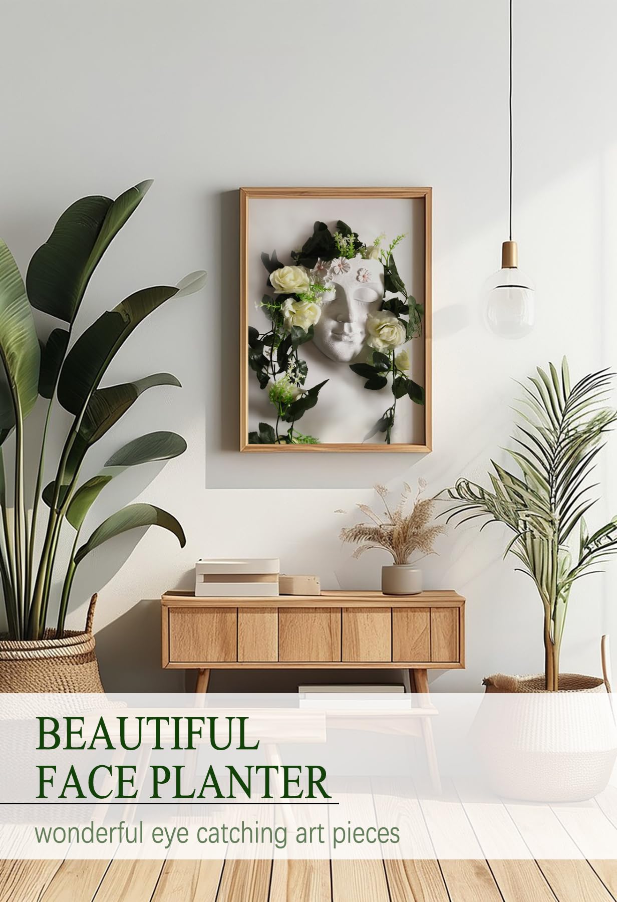 Face Shape Wall Planter Elegant White Resin Wall-Mounted Head Pot with Drainage Hole Unique Small Vase Holder for Succulents, Hanging Plants & Home Decor Beautiful Gift for Plant Lovers