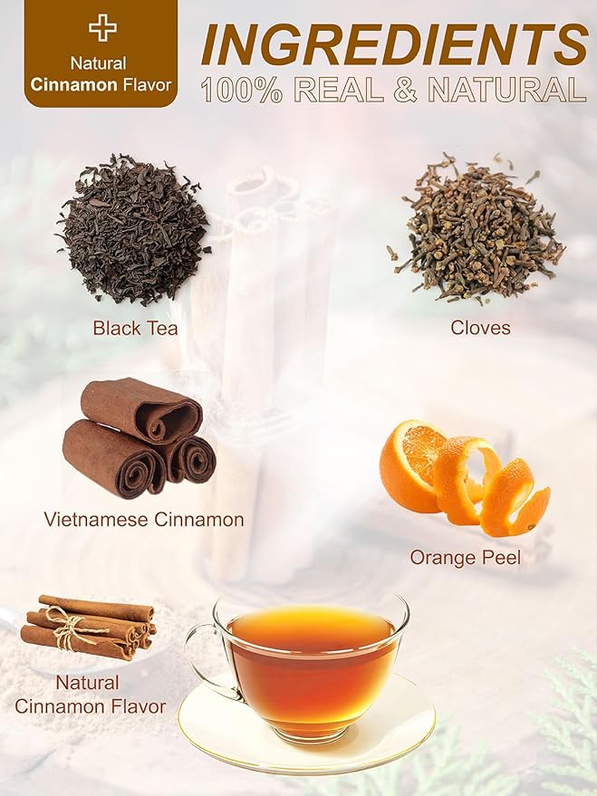 TeeLux Hot Cinnamon Black Tea, Black Tea with Cinnamon, Clove, Smooth & Spicy & Sweet Flavor, Caffeine-Free, 100 Count
