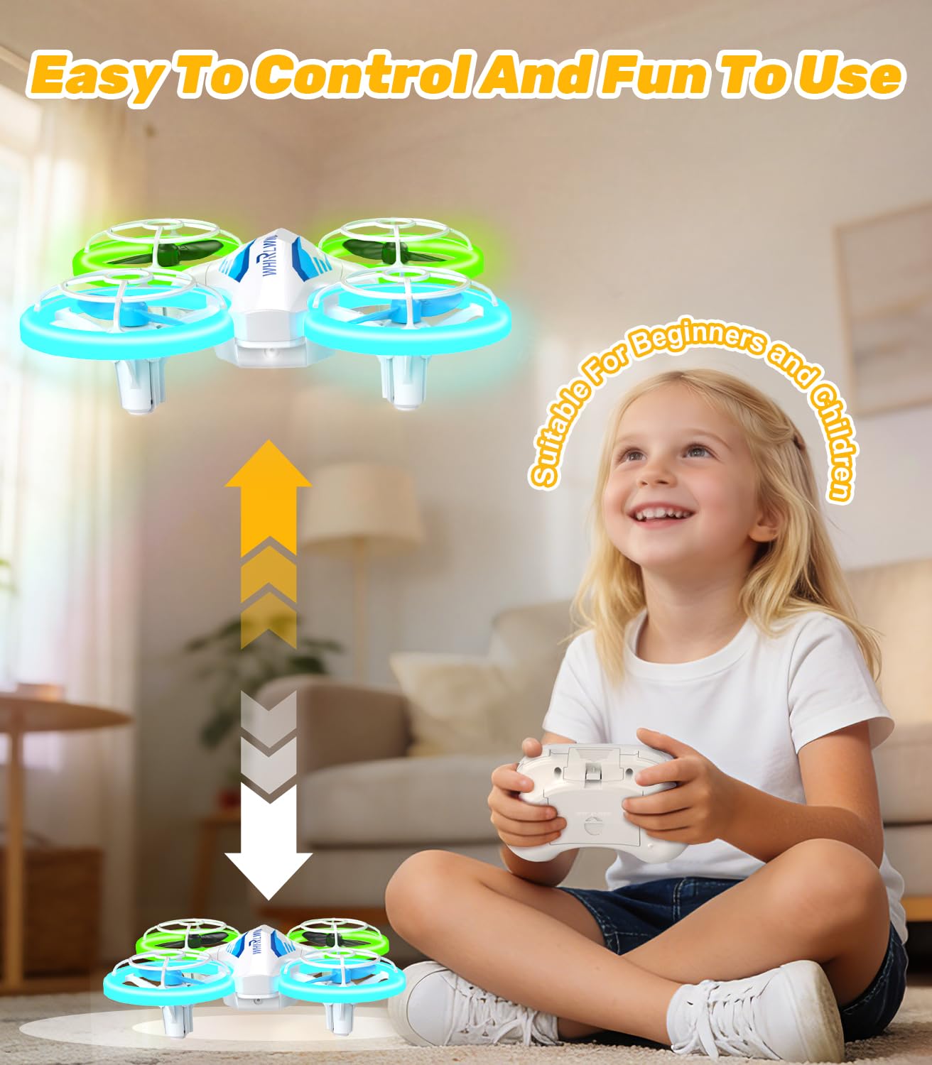 TURN RAISE Mini Drone for Kids & Beginners - RC Quadcopter with Colorful LED Lights, 360° Flips, 3 Batteries 27 Min Flight, 2 Speed Modes, One Key Take Off, Indoor Flying Toy Gift for Boys Girls