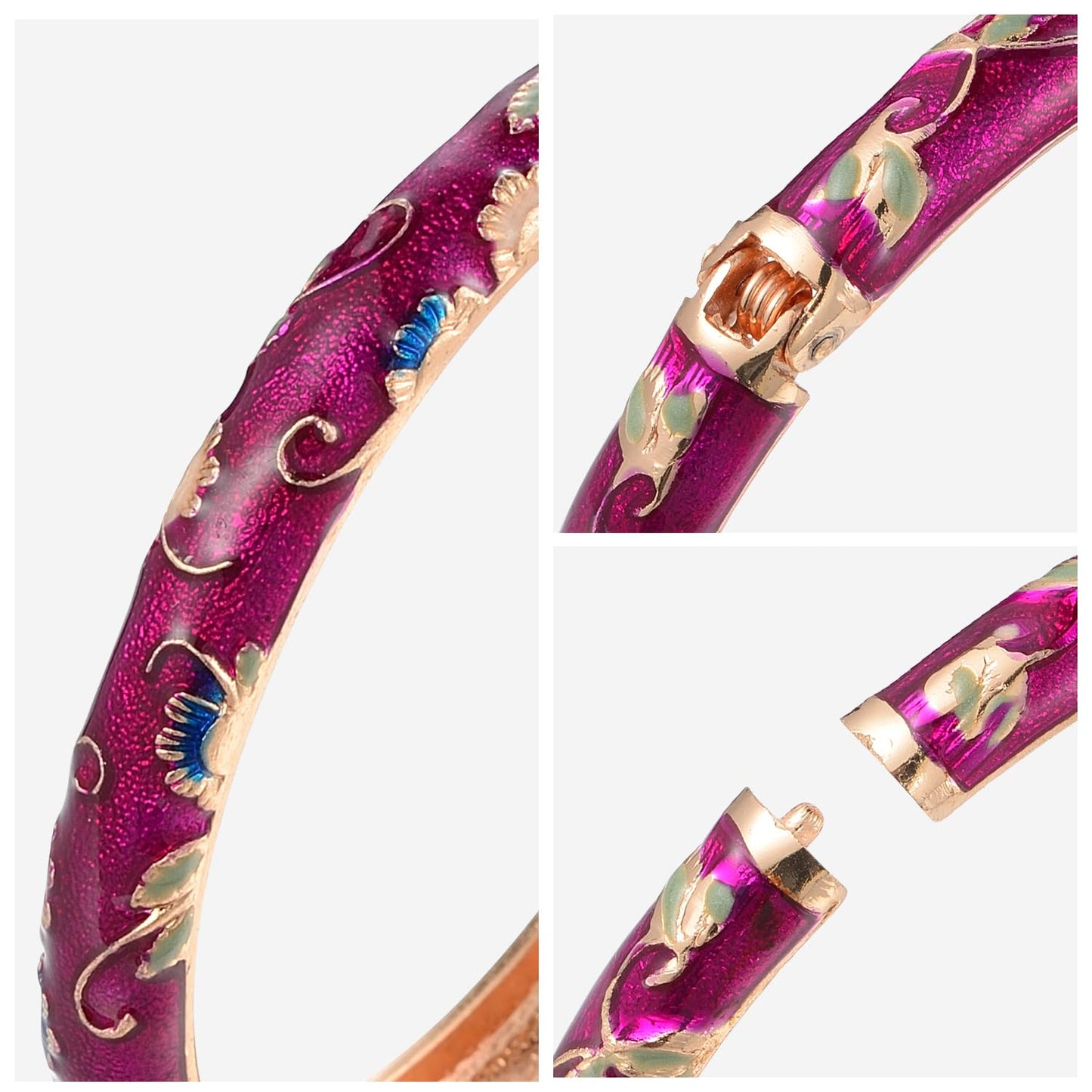 UJOY Cute Cloisonne Bangle Bracelets-Enamel Gold Plated Butterfly Spring Openable Cuff Jewelry Gifts for Women 55B30 Purple
