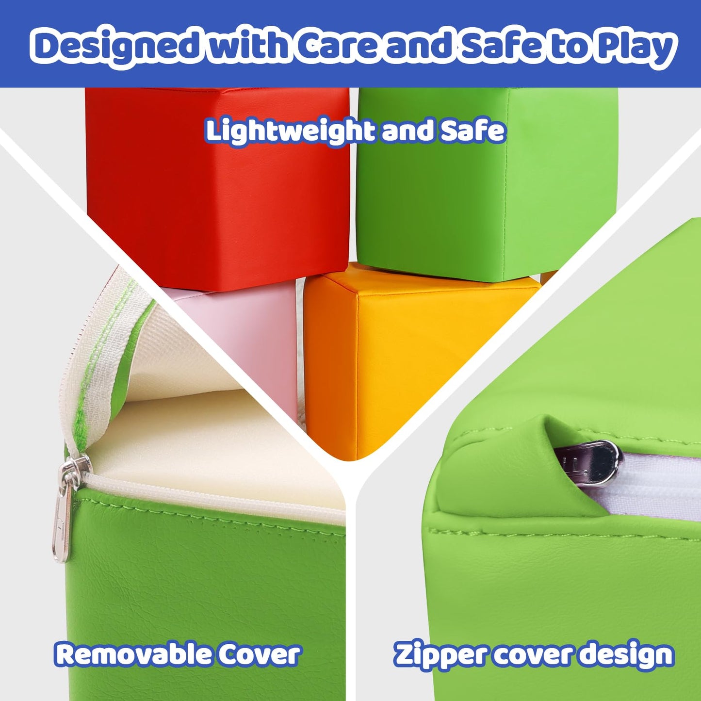 Foam Building Toys for Toddlers: 6Pcs Waterproof PU Leather Soft Foam Blocks - Colorful Large Stacking Blocks - Early Learning Construction Play Set for Kids Indoor Birthday Gift Preschool (Rainbow)