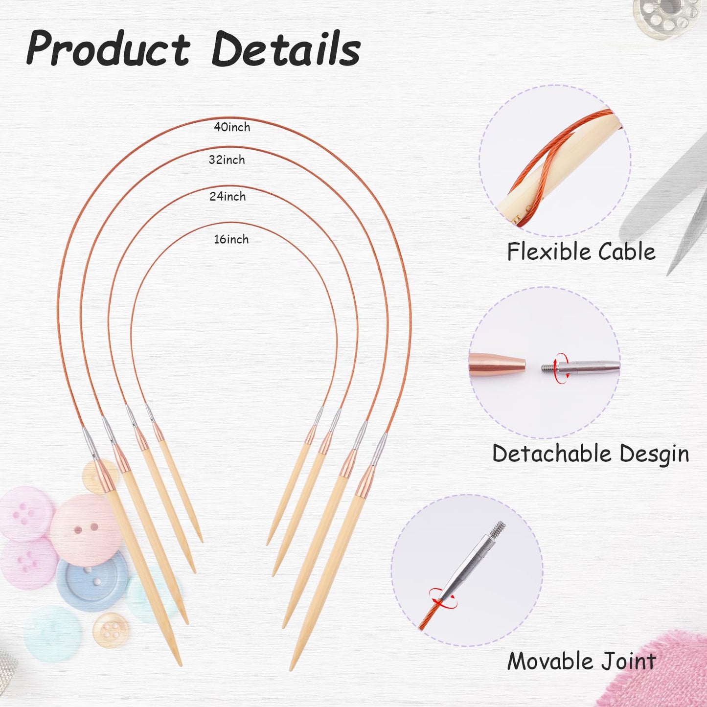 Hobekoee Bamboo Interchangeable Circular Knitting Needles Set 13 Pairs Interchangeable Knitting Needles 3.0mm~10.0mm