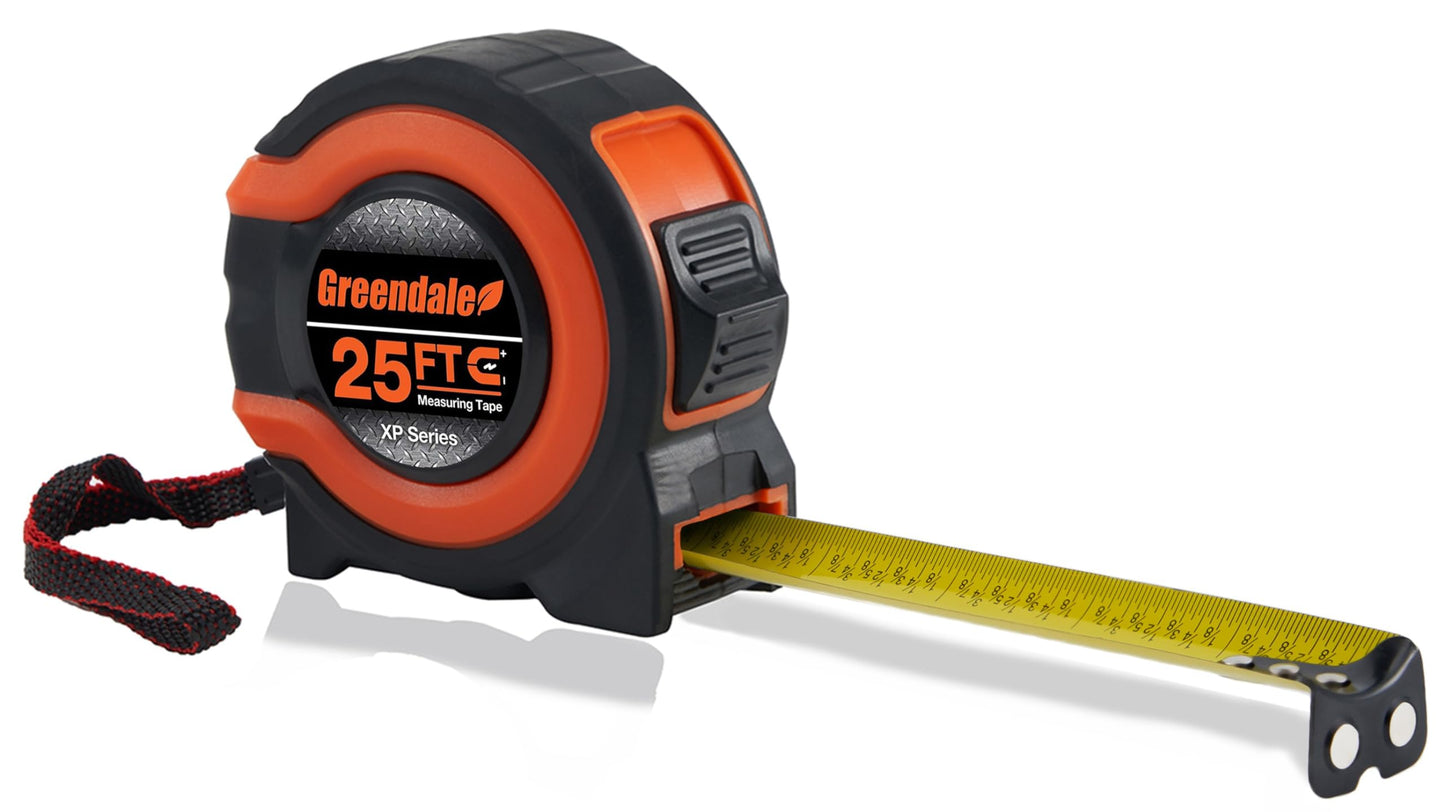 Greendale – 3 Pack Tape Measures 25 ft – Easy-Read Fractions, Magnetic Tip, Quick-Lock & Auto-Retract – Heavy-Duty Measuring Tape with Belt Clip – Red/Orange