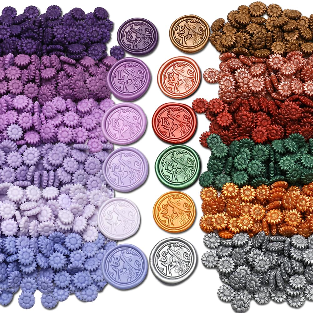 YOLAKIS Metallic and Purple Sealing Wax Beads,1400pcs Assorted Wax Seal Beads for Making Wax Seals Ideal for DIY Wax Stamp Wedding Invitations Envelope Sealing Decor(Metallic&Purple)