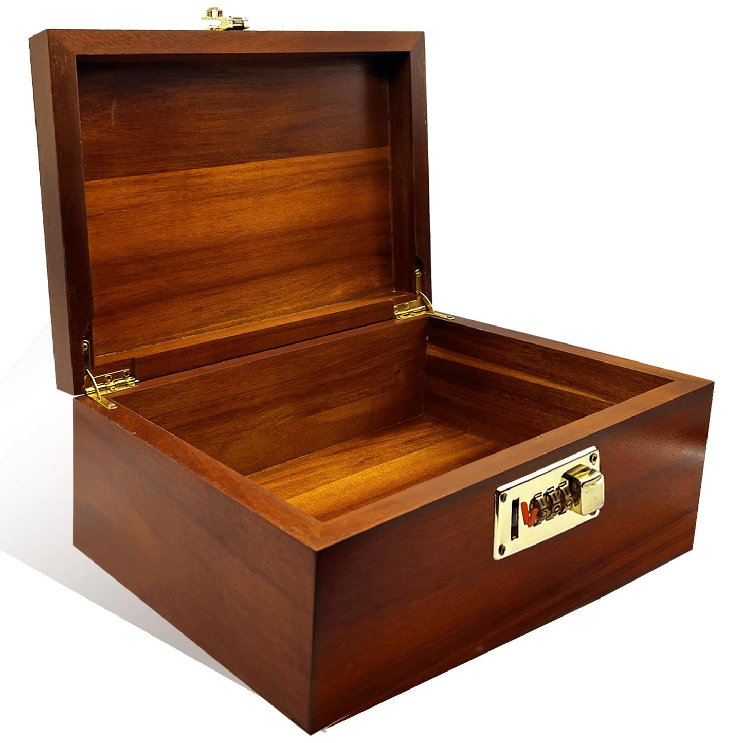 MFLUEEWR Large Wooden Box with Hinged Lid with Combination Lock,Wood Storage Box Decorative Lockable Chest for Keepsakes, Valuables, Accessories, Treasured Items(Code No Grid)