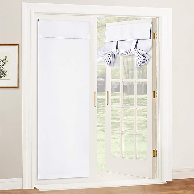 RYB HOME Door Window Curtain - Privacy Thermal Insulated Patio/Front/Tricia/French Door Window Curtains Sidelight Curtain Tie up Shade, W34 x L69 inch, 1 Panel, Pure White