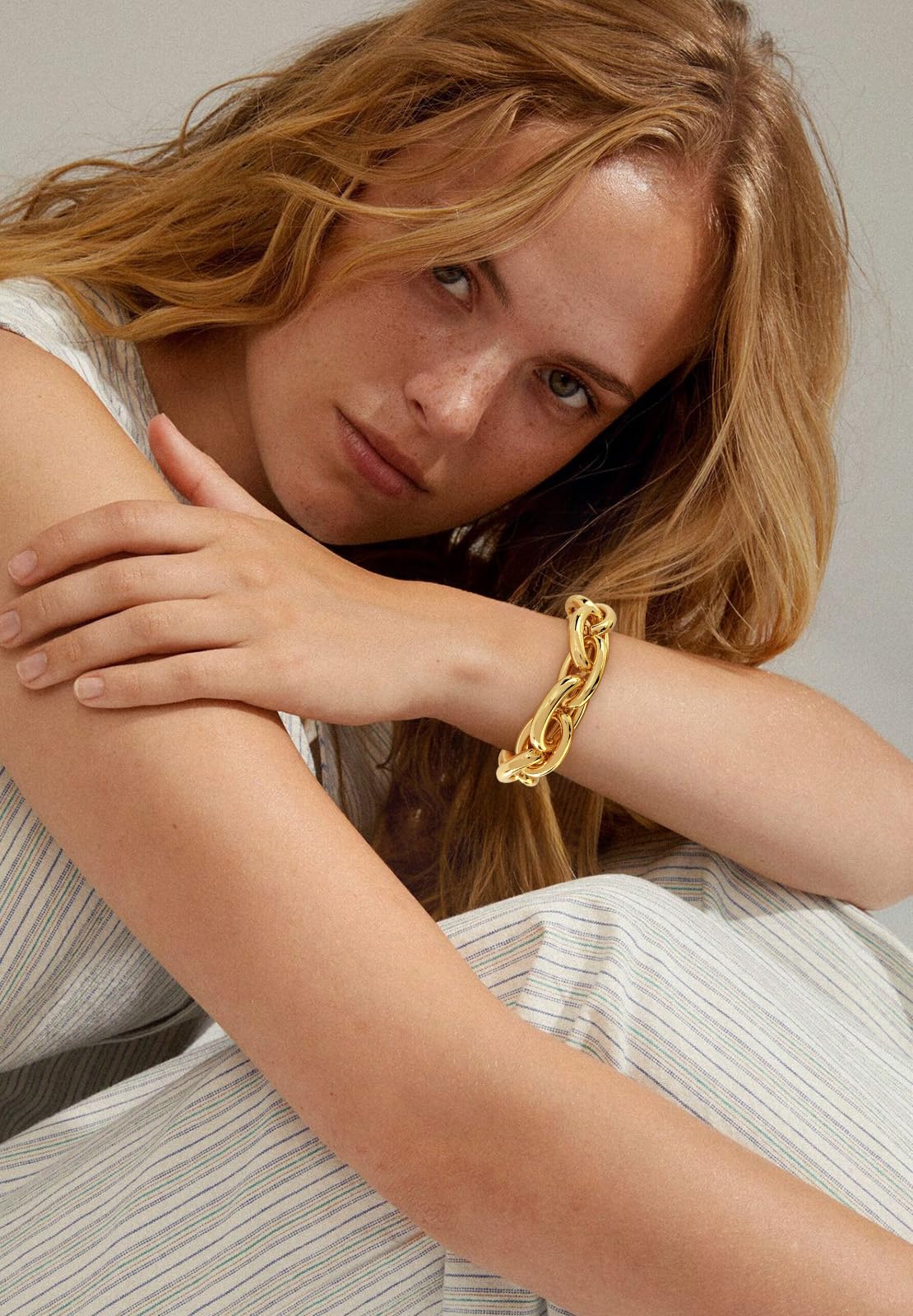 WOWORAMA Chunky Link Bracelet for Women Elastic Stretch Link Chain Bracelets Thick Chunky Chain Bracelet Adjustable Bold Statement Bracelets