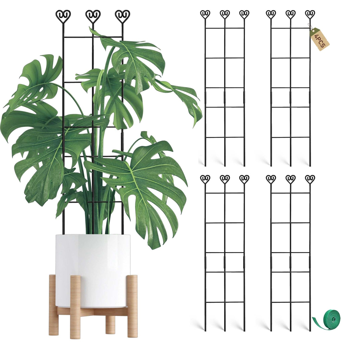 Coomin 4 Pack 32in Monstera Plant Support Stakes for Indoor Plants, Stackable Garden Trellis for Climbing Plants Outdoor, Metal Plant Climber Support for Pothos Philodendron Vine