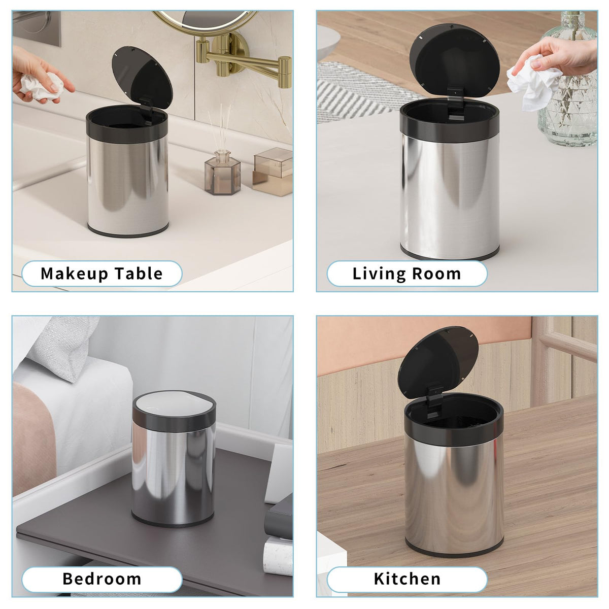 Mini Trash Can for Desk 0.4 Gallon Stainless Steel mini Desk Trash can with Lid