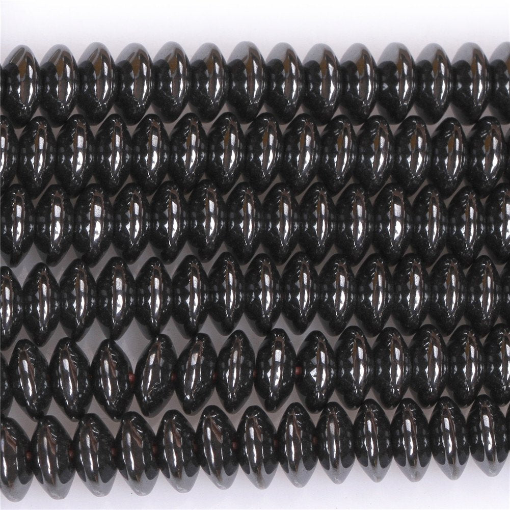 HAAMIIQII 110pcs 10mm Natural Black Hematite Loose Gemstone Beads Rondelle Shape Spacer Stone Beads for Jewelry Making DIY Bracelets Necklaces Crafting