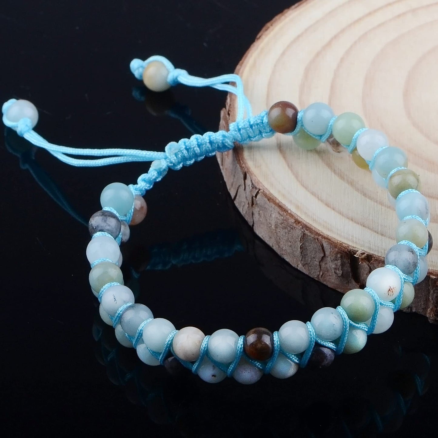 MASSIVE BEADS Double Layer Stone Chakra Healing Crystals Bracelet Yoga Beads Meditation Relax Anxiety Bangle for Unisex Women Men (Multicolor-Amazonite, 6mm)