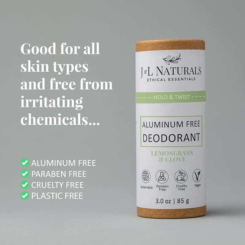 J&L Naturals Aluminum Free Deodorant for Men & Women | 100% Natural Ingredients With Coconut Oil, Shea Butter, & Essential Oils | Sustainable, Eco-Friendly (Lemongrass & Clove, 3.0 Oz (Single))
