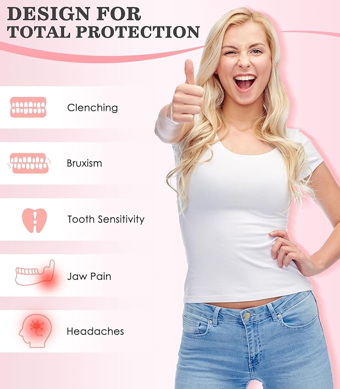 Small Mouth Guard for Women, 4 Pack Moldable Teeth Guard at Night Sleep Jaw Clenching & Bruxism, Ventilated Teeth Grinding Guard Box with 5X Magnifying Mirror