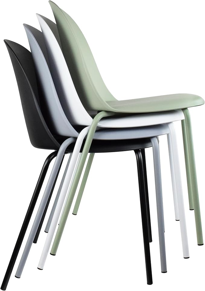 2xhome Modern Stackable Armless Dining Chair | Plastic Shell Seat with Metal Legs | Indoor or Outdoor Use | Home Kitchen Patio (1, White, No Padding)
