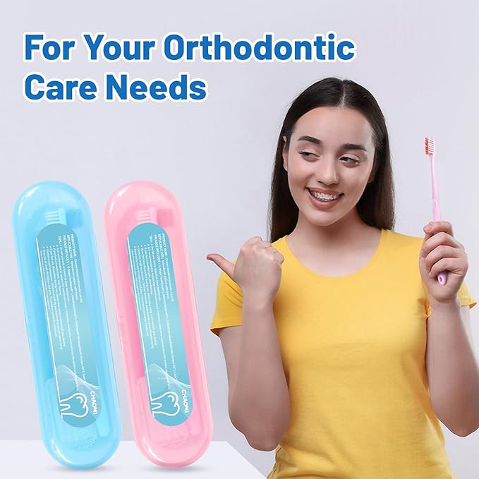 Orthodontic Care Travel Kit | V-Shape Toothbrush with Soft Bristles, Interdental Brushes, Orthodontic Wax, and Breathable Case | Portable Dental Kit for Braces and Aligners（BLUE）