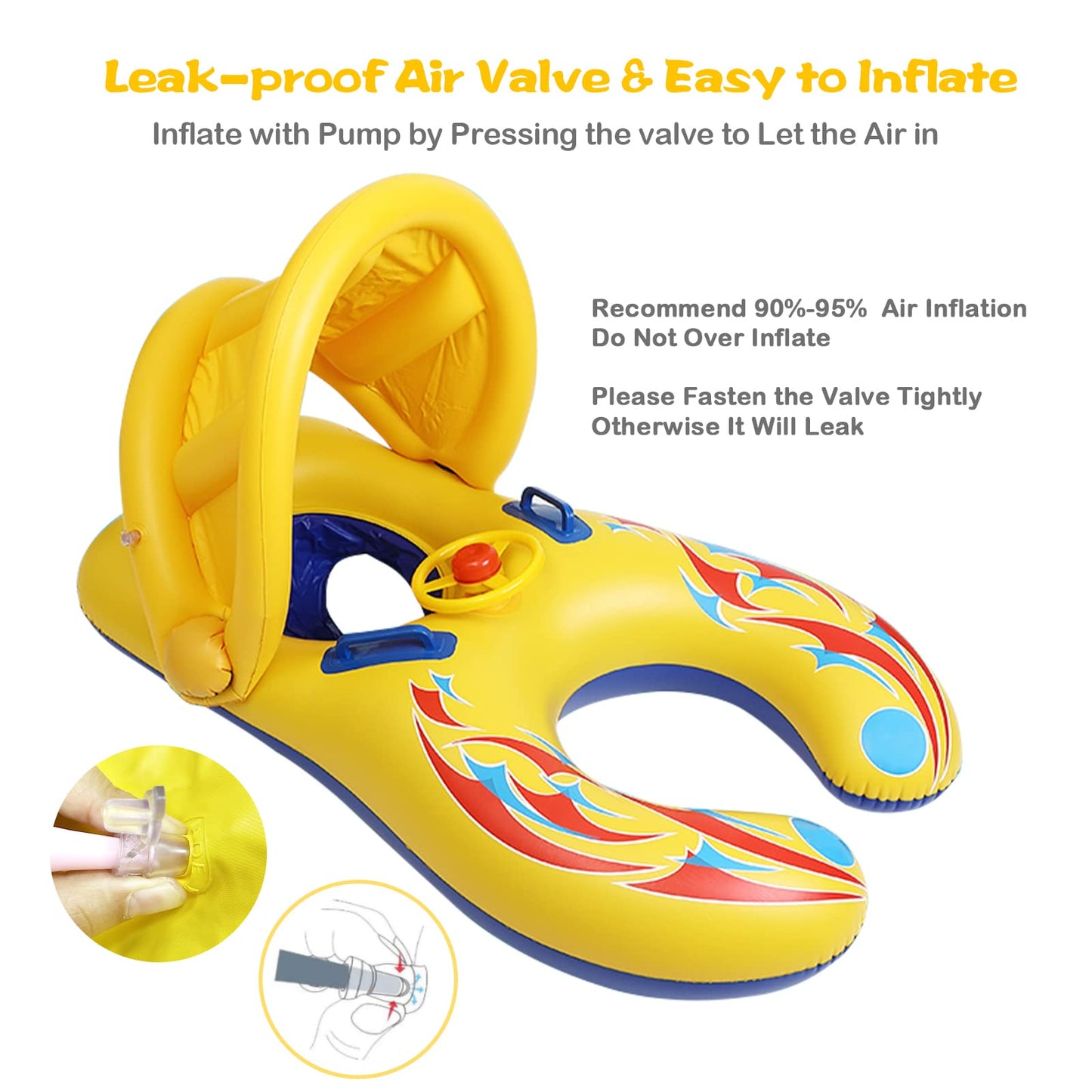 EEOCWF Mommy Baby Pool Float with Canopy Detachable, Interactive Parents Toddlers Swimming Ring, Inflatable Infant Pool Floaty Toddler Floats with Handle for Summer