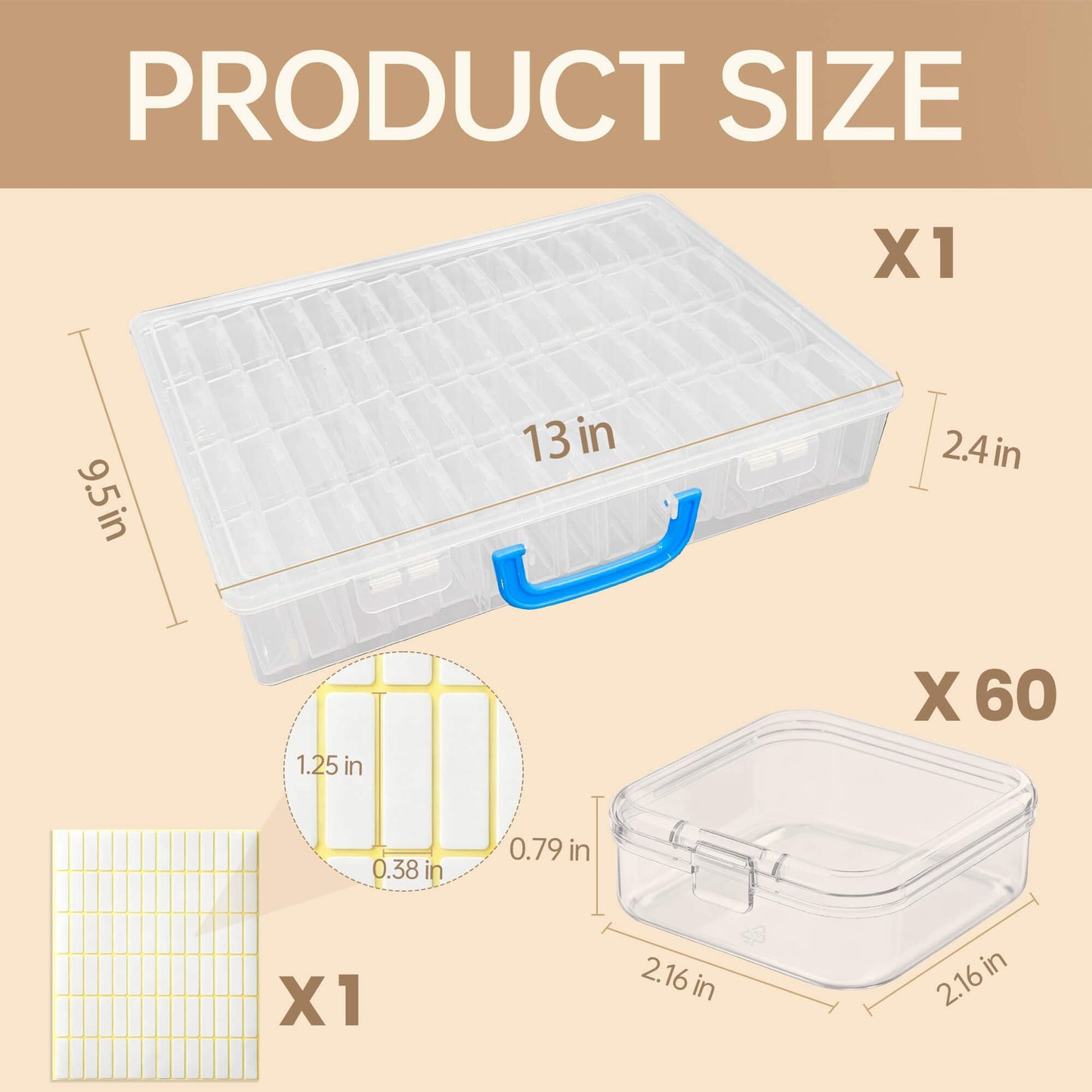 Bead Organizer Box with Handle, 61Pcs Small Bead Storage Boxes with Hinged Lid and Portable Craft Case, Mini Clear Plastic Container for Jewelry Making Supplies Bracelet Screws Seeds Nails Small Parts