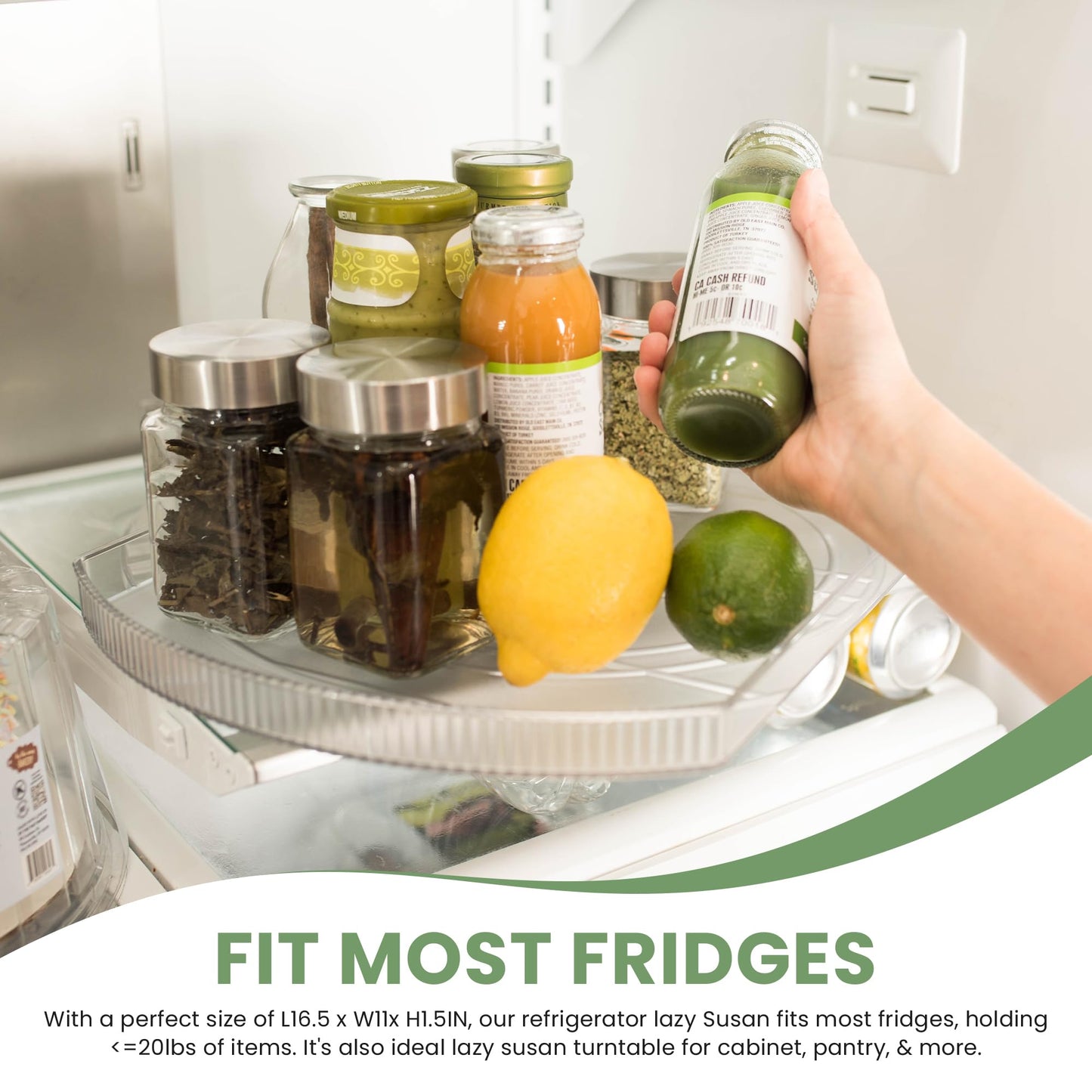NOSTA Home Rotating Lazy Susan for Refrigerator - Square Lazy Susan - Refrigerator Lazy Susan Organizer - Rotating Fridge Organizer - Large (16.5x11)