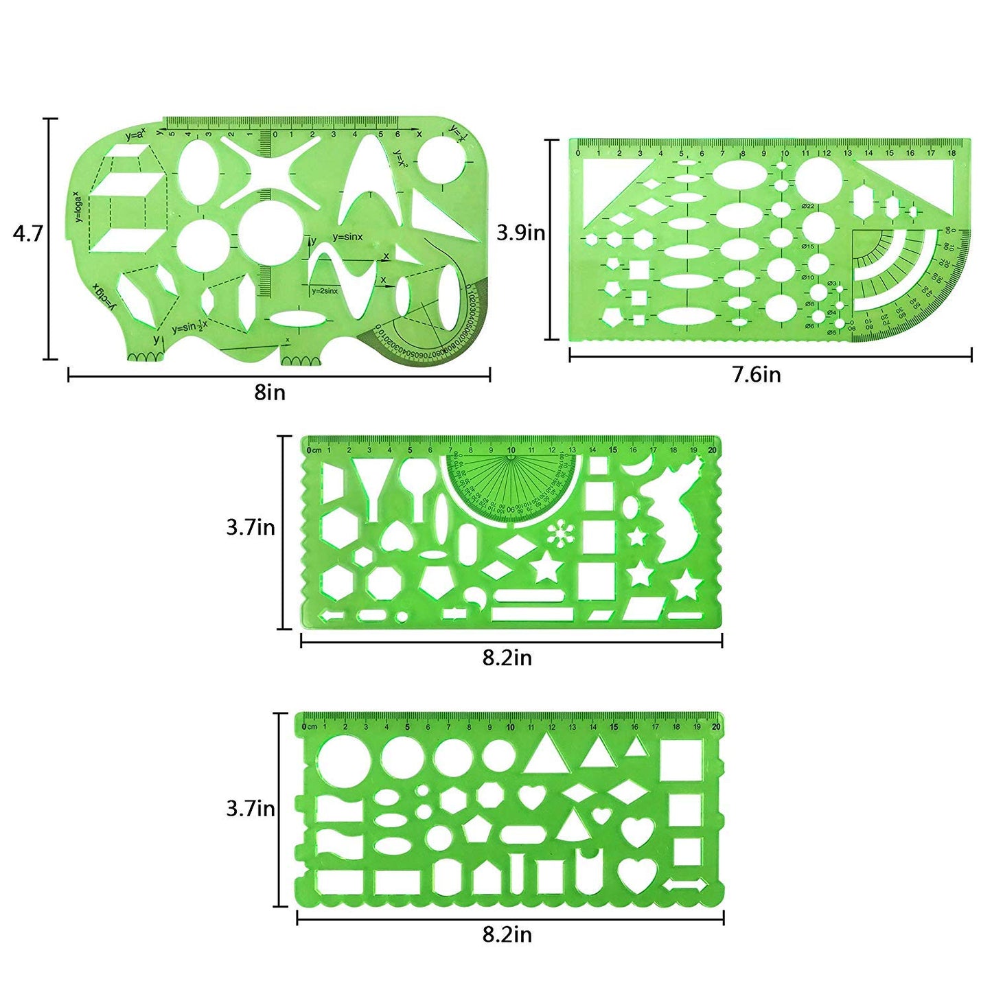 Onwon 10 Pieces Drawings Templates Stencils Measuring Templates Clear Green Plastic Geometric Rulers Draft Rulers for Drawing Engineering Drafting Building School Office Supplies