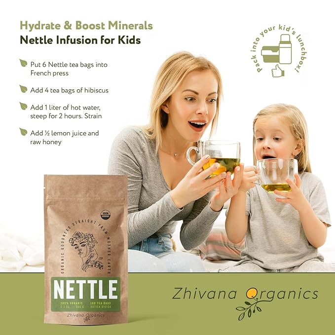 Organic Nettle Tea (100 Tea Bags) - Stinging Nettle Leaf TeaBags (Urtica Dioica) - Te de Ortiga Verde Organica - Support Digestion, Fluid Balance, Kidney, Skin, Hair