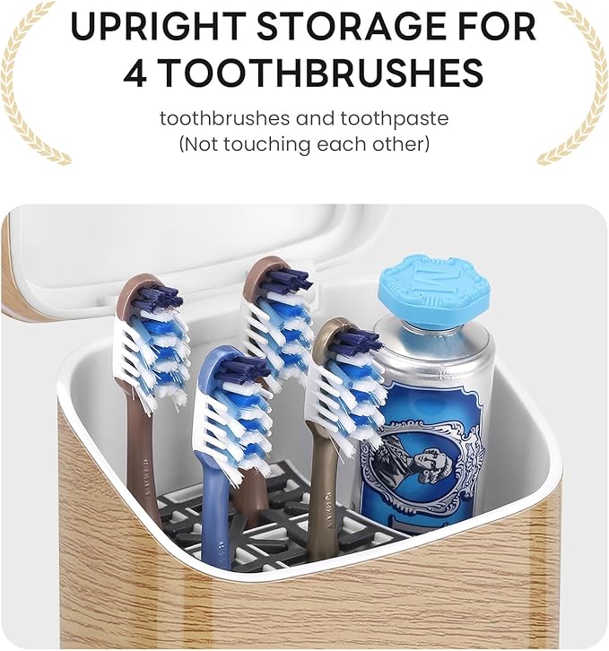 Toothbrush Holders with Cover - 5 Slots Toothbrush and Toothpaste Holde Kids Tooth Brush Holder for Bathroom, Detachable Bathroom Sink Organizer countertop, Wood