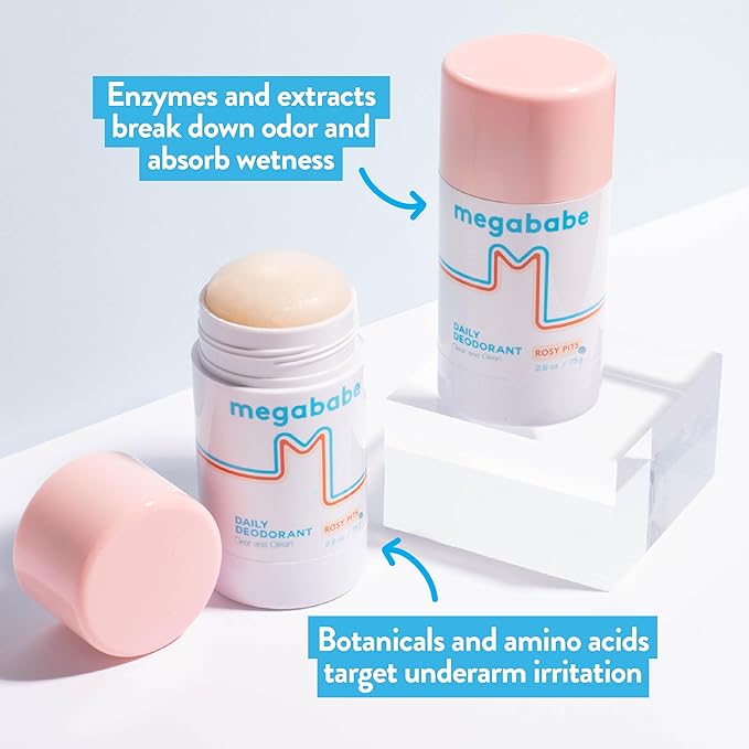 Megababe Daily Deodorant - Rosy Pits | 72 hour Odor Protection | Aluminum-Free, Clear & Clean | 2.6 oz - 2 Pack