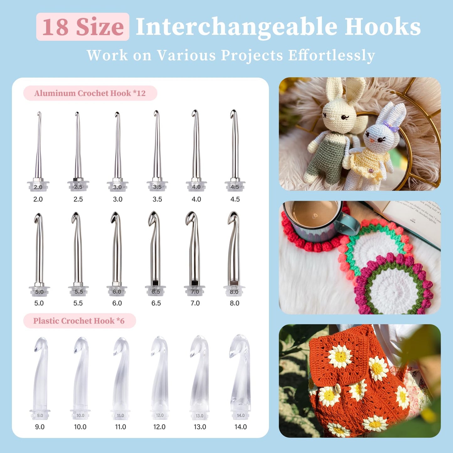 INMAKER Light up Crochet Hooks Ergonomic Soft Grip, Large Counting Crochet Hook Set Digital, Lighted Crochet Needles Kit with Case