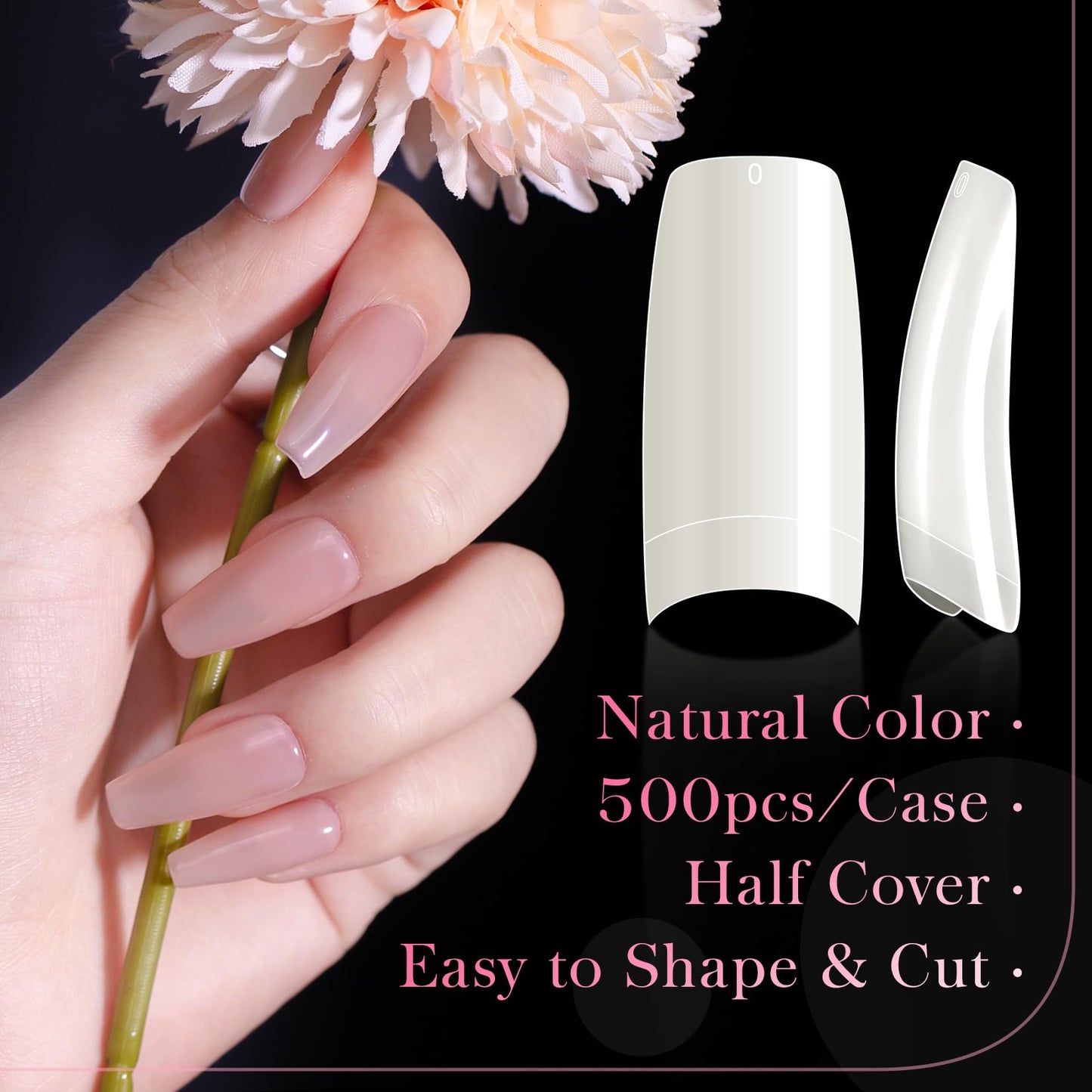 krofaue 500PCS Clear False Nails Tips & 500PCS Half Cover False Nails Tips