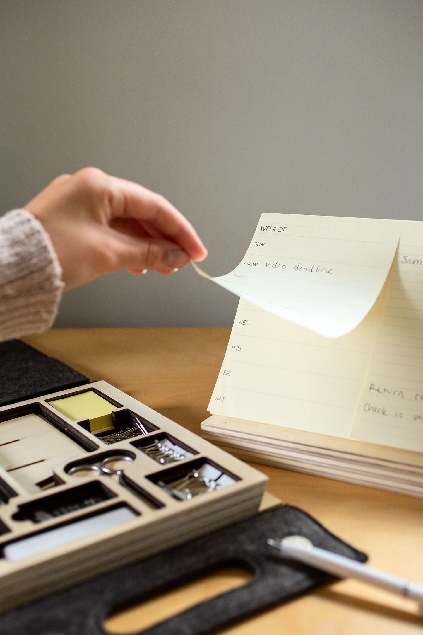 Three by Three Seattle jOTBLOCK Stay Organized On the Go with Our Portable Planner Set: Recycled Felt Case, Adjustable Stand, and Dual-Purpose Split Pad, Includes Additional Pad Refill 50 Sheets