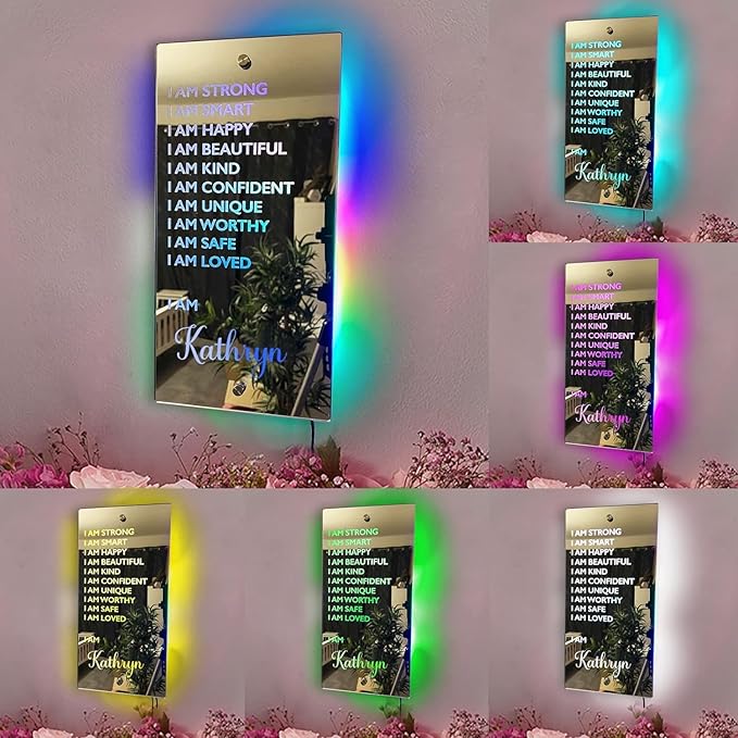 Personalized Name LED Affirmation Mirror, I AM Mirror Light for Bedroom