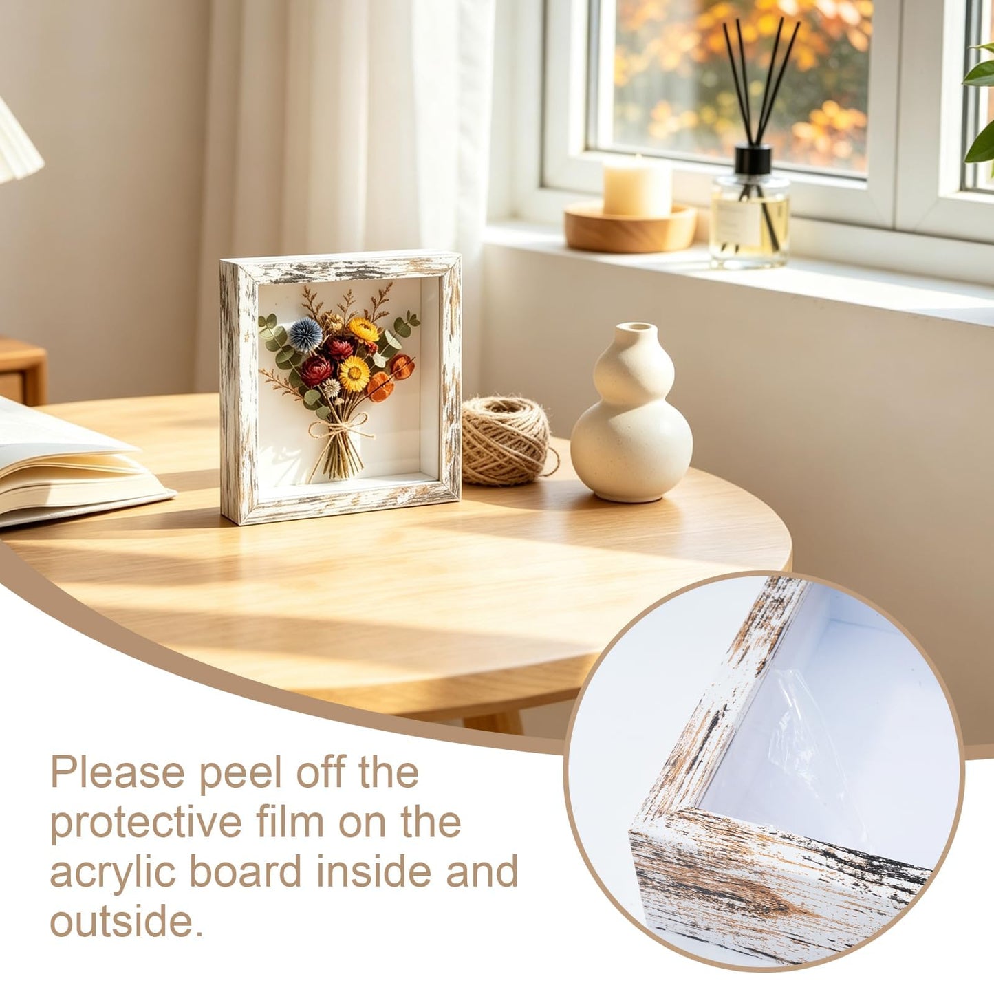 4 Pack 5"x 5" Shadow Box Frames Display Cases Wood Deep Shadowbox for Photos, Dried Flowers, Handicrafts Picture Frames for Wall Tabletop (Distressed White, 5x5)