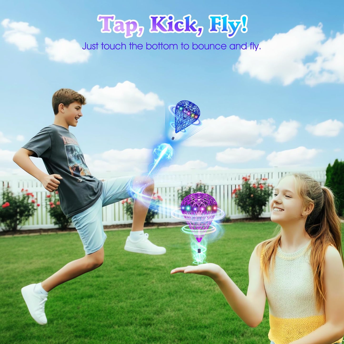 TrysGame Bouncing Fly Ball, Magic Hover Spinner with Dazzling Lights, Floating Cosmic Globe Party Toy, Christmas Birthday Gift for 6 7 8 9 10+ Year Old Boys Girls (Blue)